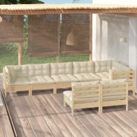 vidaXL 8 Piece Patio Lounge Set with Cream Cushions Solid Pinewood