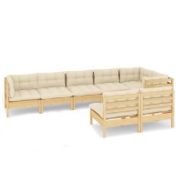 vidaXL 8 Piece Patio Lounge Set with Cream Cushions Solid Pinewood