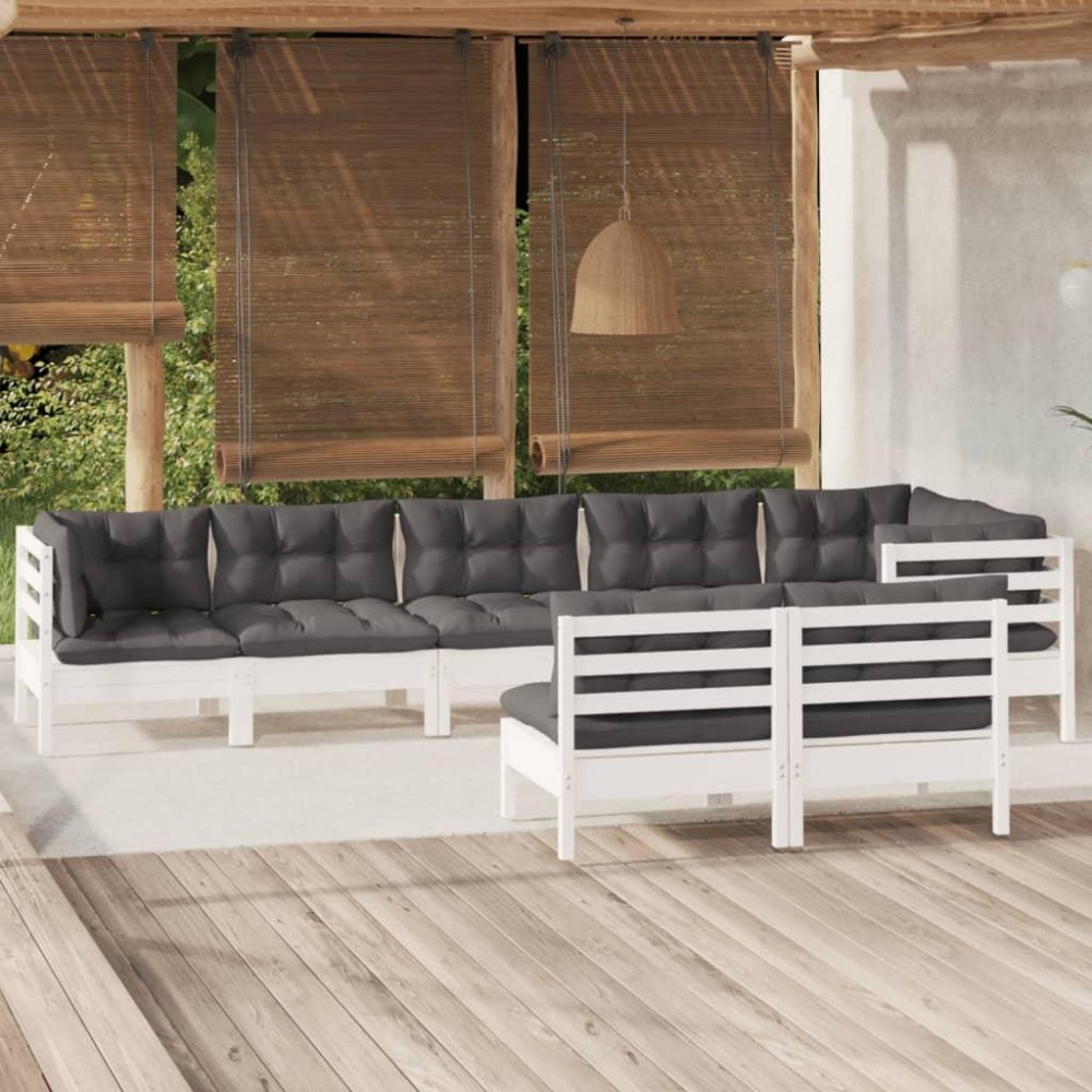 vidaXL 8 Piece Patio Lounge Set with Cushions White Solid Pinewood