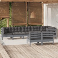 vidaXL 8 Piece Patio Lounge Set with Cushions Gray Solid Pinewood