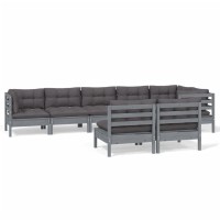 vidaXL 8 Piece Patio Lounge Set with Cushions Gray Solid Pinewood