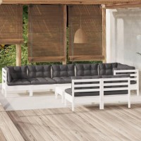 vidaXL 9 Piece Patio Lounge Set with Cushions White Solid Pinewood