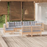 vidaXL 8 Piece Patio Lounge Set with Gray Cushions Solid Pinewood