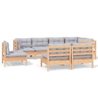 vidaXL 8 Piece Patio Lounge Set with Gray Cushions Solid Pinewood