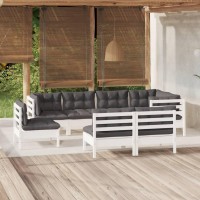 vidaXL 8 Piece Patio Lounge Set with Cushions White Solid Pinewood