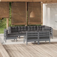 vidaXL 8 Piece Patio Lounge Set with Cushions Gray Solid Pinewood