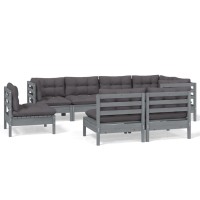 vidaXL 8 Piece Patio Lounge Set with Cushions Gray Solid Pinewood