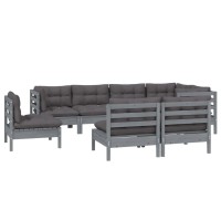 vidaXL 8 Piece Patio Lounge Set with Cushions Gray Solid Pinewood