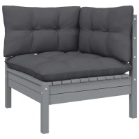 vidaXL 8 Piece Patio Lounge Set with Cushions Gray Solid Pinewood