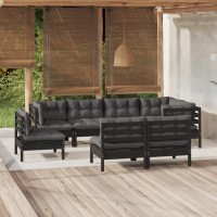 vidaXL 8 Piece Patio Lounge Set with Cushions Black Solid Pinewood