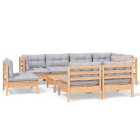 vidaXL 9 Piece Patio Lounge Set with Gray Cushions Solid Pinewood