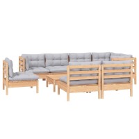 vidaXL 9 Piece Patio Lounge Set with Gray Cushions Solid Pinewood