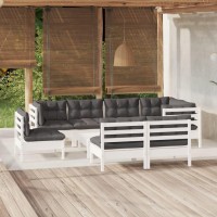 vidaXL 9 Piece Patio Lounge Set with Cushions White Solid Pinewood