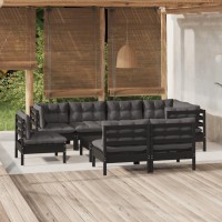 vidaXL 9 Piece Patio Lounge Set with Cushions Black Solid Pinewood