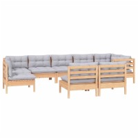 vidaXL 9 Piece Patio Lounge Set with Gray Cushions Solid Pinewood