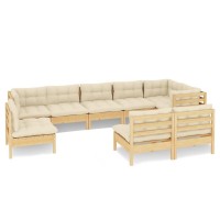 vidaXL 9 Piece Patio Lounge Set with Cream Cushions Solid Pinewood