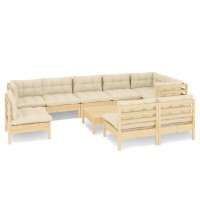 vidaXL 10 Piece Patio Lounge Set with Cream Cushions Solid Pinewood