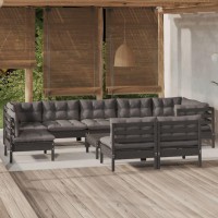 vidaXL 10 Piece Patio Lounge Set with Cushions Black Solid Pinewood