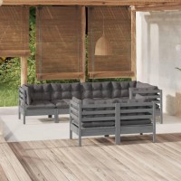 vidaXL 7 Piece Patio Lounge Set with Cushions Gray Solid Pinewood