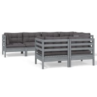 vidaXL 7 Piece Patio Lounge Set with Cushions Gray Solid Pinewood