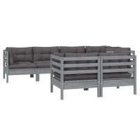 vidaXL 7 Piece Patio Lounge Set with Cushions Gray Solid Pinewood