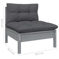 vidaXL 7 Piece Patio Lounge Set with Cushions Gray Solid Pinewood