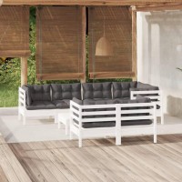 vidaXL 8 Piece Patio Lounge Set with Cushions White Solid Pinewood