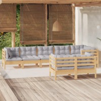 vidaXL 8 Piece Patio Lounge Set with Gray Cushions Solid Pinewood