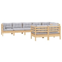 vidaXL 8 Piece Patio Lounge Set with Gray Cushions Solid Pinewood