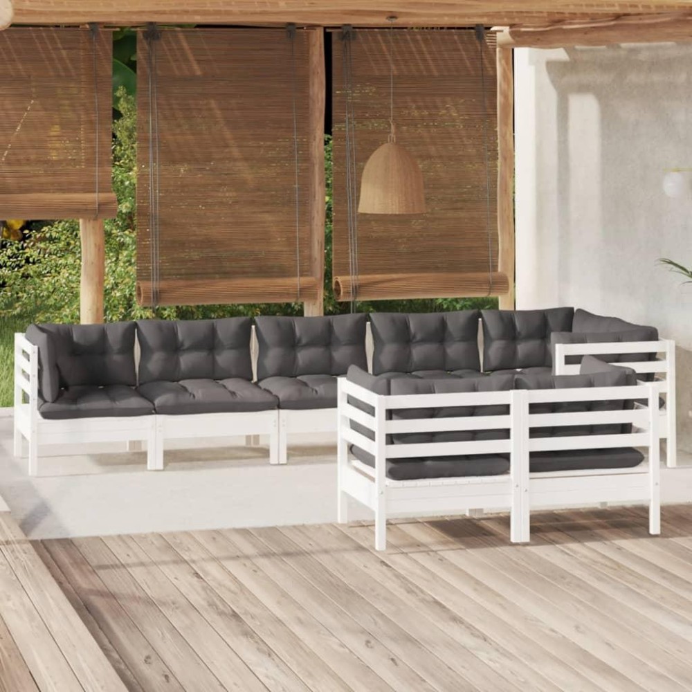 vidaXL 8 Piece Patio Lounge Set with Cushions White Solid Pinewood