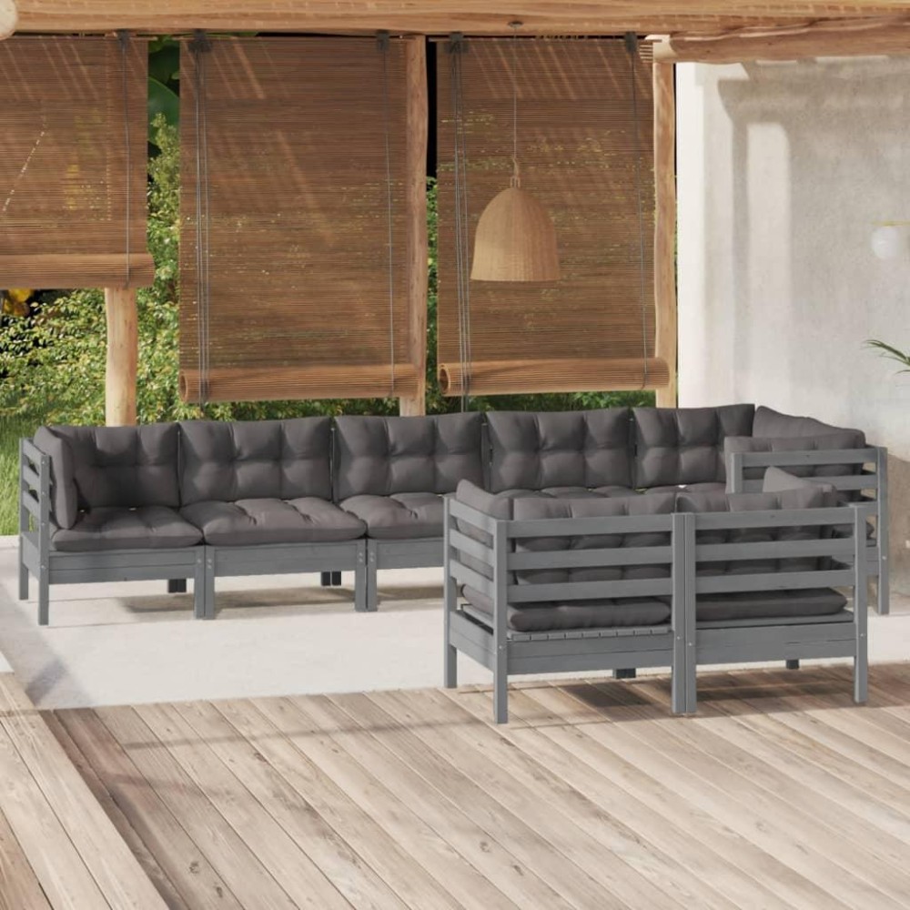 vidaXL 8 Piece Patio Lounge Set with Cushions Gray Solid Pinewood