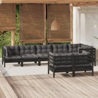 vidaXL 8 Piece Patio Lounge Set with Cushions Black Solid Pinewood