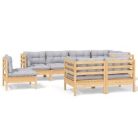 vidaXL 8 Piece Patio Lounge Set with Gray Cushions Solid Pinewood