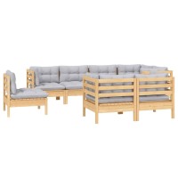 vidaXL 8 Piece Patio Lounge Set with Gray Cushions Solid Pinewood