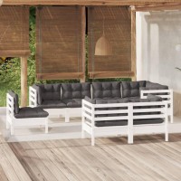 vidaXL 8 Piece Patio Lounge Set with Cushions White Solid Pinewood