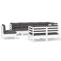 vidaXL 8 Piece Patio Lounge Set with Cushions White Solid Pinewood