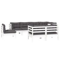 vidaXL 8 Piece Patio Lounge Set with Cushions White Solid Pinewood