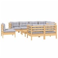 vidaXL 9 Piece Patio Lounge Set with Gray Cushions Solid Pinewood