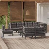 vidaXL 9 Piece Patio Lounge Set with Cushions Black Solid Pinewood