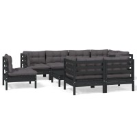 vidaXL 9 Piece Patio Lounge Set with Cushions Black Solid Pinewood