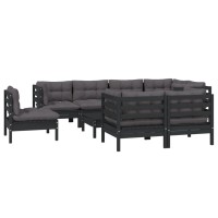 vidaXL 9 Piece Patio Lounge Set with Cushions Black Solid Pinewood