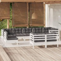 vidaXL 9 Piece Patio Lounge Set with Cushions White Solid Pinewood