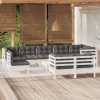 vidaXL 10 Piece Patio Lounge Set with Cushions White Solid Pinewood