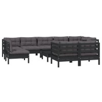 vidaXL 10 Piece Patio Lounge Set with Cushions Black Solid Pinewood