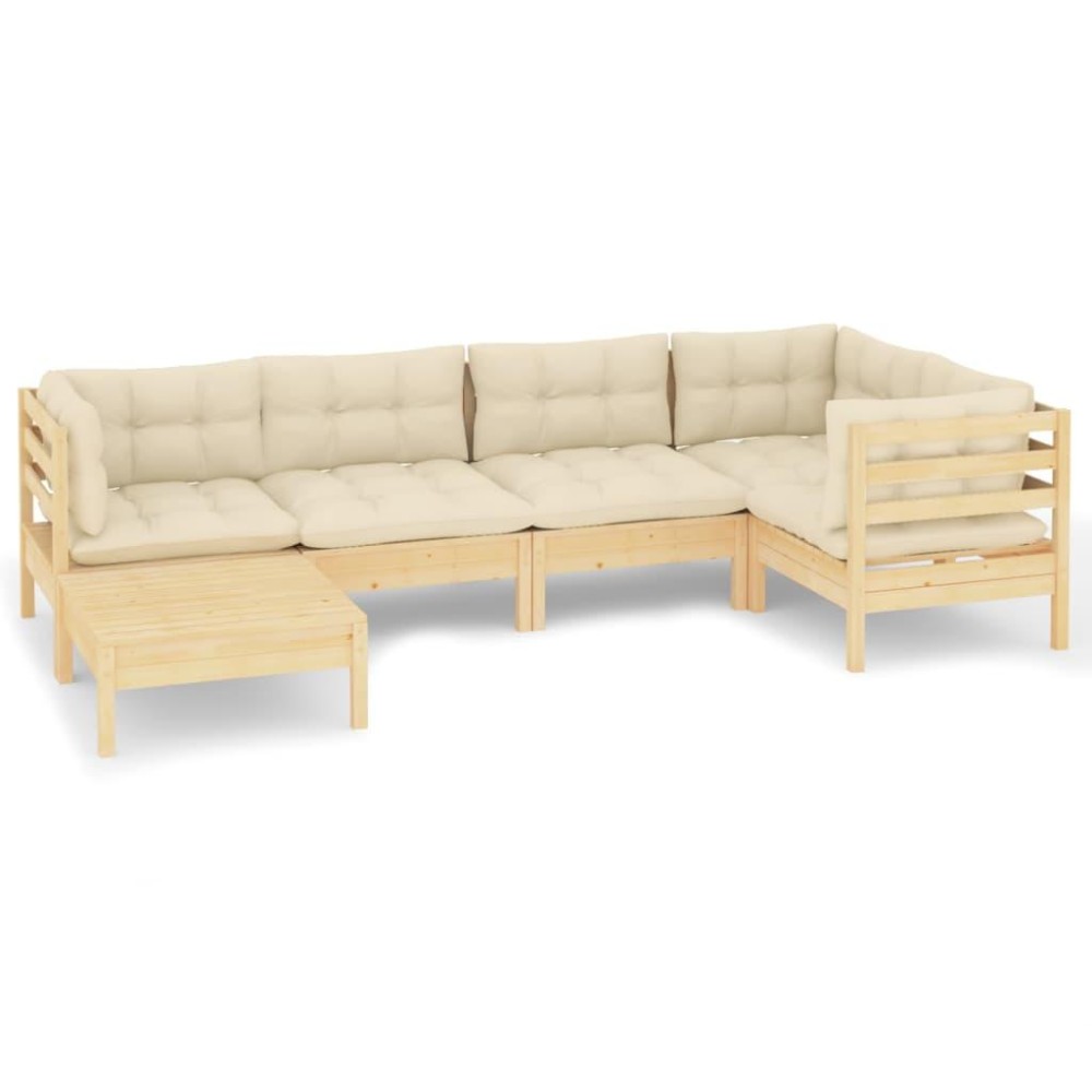 vidaXL 6 Piece Patio Lounge Set with Cream Cushions Solid Pinewood