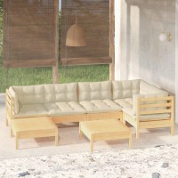 vidaXL 7 Piece Patio Lounge Set with Cream Cushions Solid Pinewood