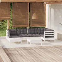 vidaXL 7 Piece Patio Lounge Set with Cushions White Solid Pinewood