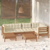 vidaXL 7 Piece Patio Lounge Set with Cushions Honey Brown Pinewood