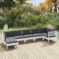 vidaXL 7 Piece Patio Lounge Set with Cushions White Solid Pinewood