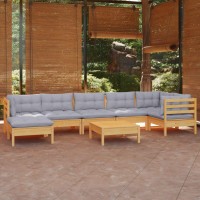 vidaXL 8 Piece Patio Lounge Set with Gray Cushions Solid Pinewood